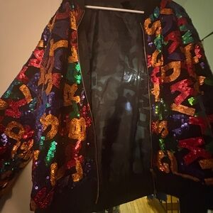 Multicolor Sequin Letter Bomber Jacket